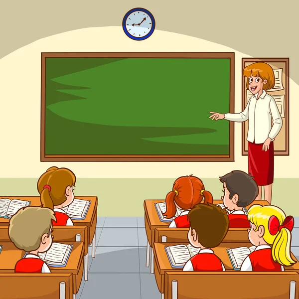 Öğretmen Öğrenciler Sınıfta Ders Veriyor — Stok Vektör