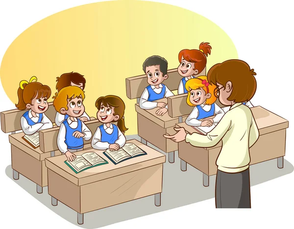 Lärare Och Elever Undervisning Klassrummet — Stock vektor