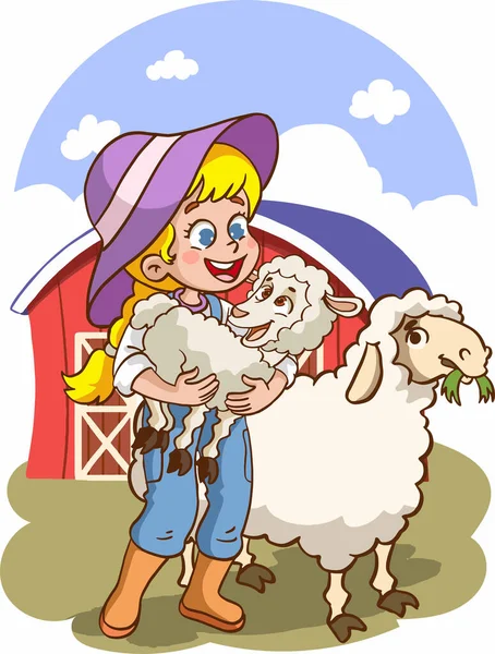 Das Bauernmädchen Das Das Lamm Ihren Armen Liebt — Stockvektor