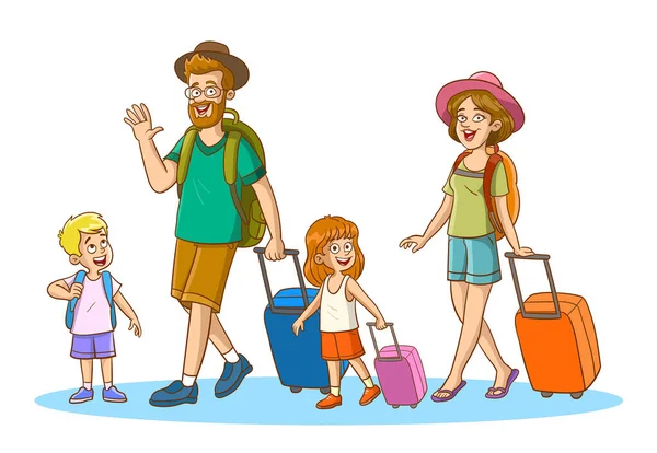 観光客はスーツケースを持って休暇に行く — ストックベクタ