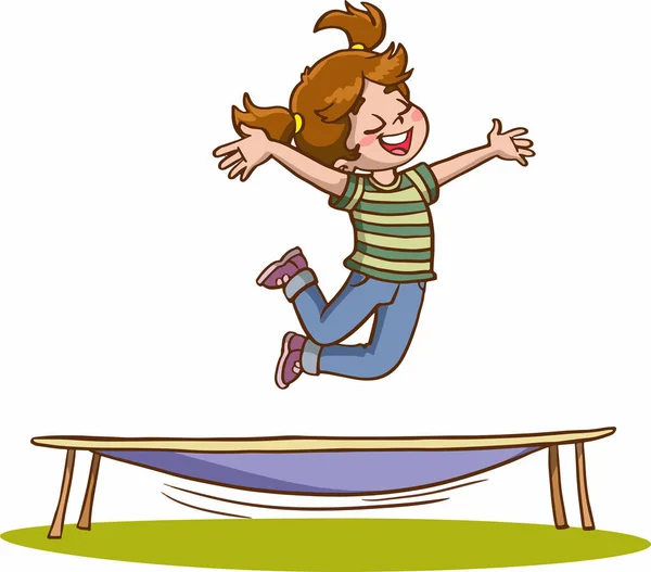 Gelukkig Schattig Kind Glimlach Springen Trampoline — Stockvector