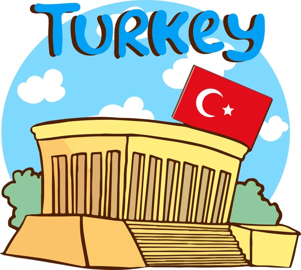 Türkei Symbol Mausoleum Und Türkische Flagge Cartoon Vektor — Stockvektor