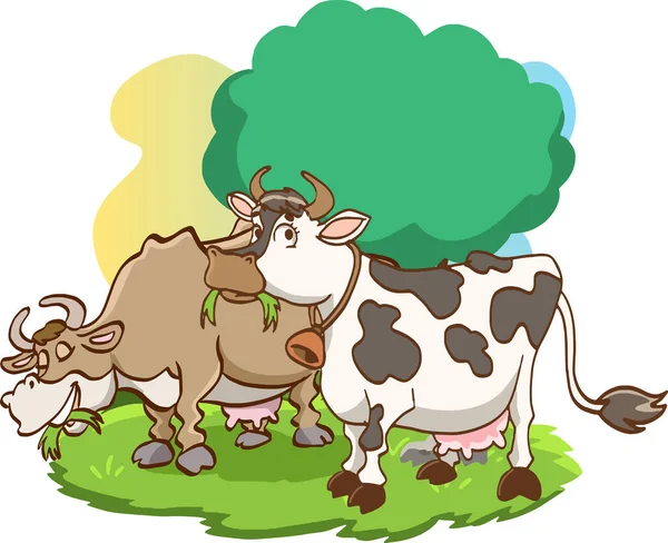Two Cows Cartoon Vector — Stock Vector