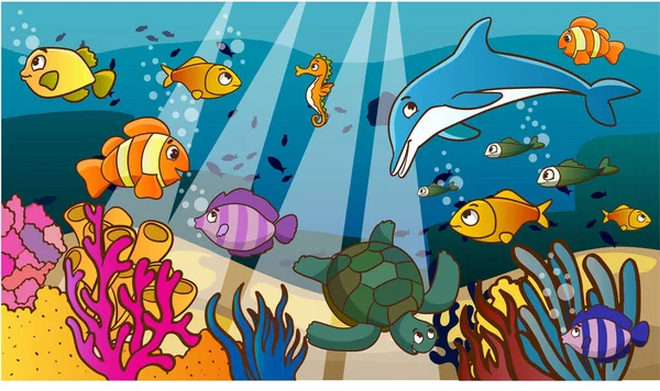 Seamless Underwater Landscape Cartoon Style Vector Illustration — Stock Vector