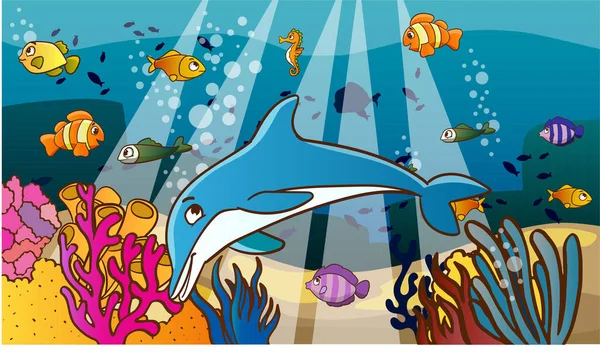 Seamless Underwater Landscape Cartoon Style Vector Illustration — Stock Vector