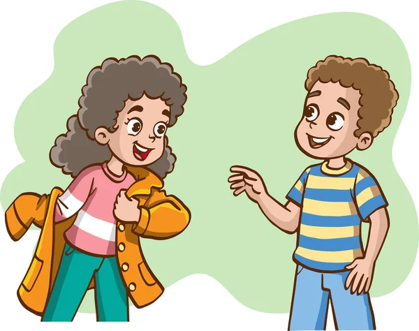 Vektor Ilustrasi Dari Dua Anak Anak Berbicara - Stok Vektor