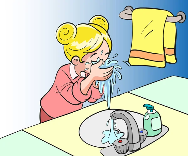 子供の洗顔漫画ベクトル — ストックベクタ