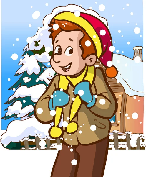 Зимовий Хлопчик Снігопадweather Forecast — стоковий вектор