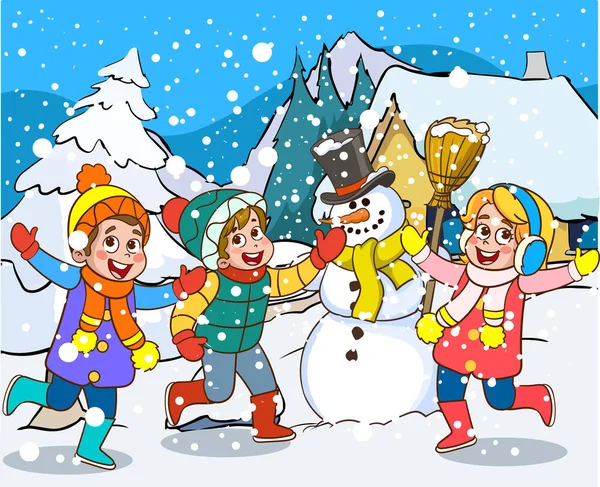 Зимові Діти Снігопади Зимова Родина Снігопад Вектор — стоковий вектор
