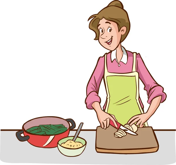 Mulher Cozinhar Desenho Animado Ilustração Vetorial — Vetor de Stock