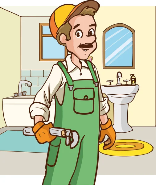 Loodgieter Reparateur Cartoon Vector Illustratie — Stockvector