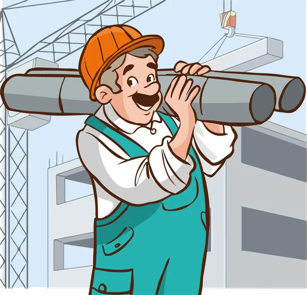 建設労働者の漫画のベクターイラスト — ストックベクタ
