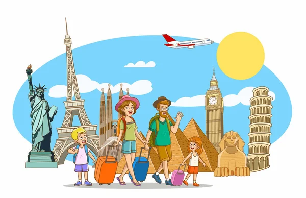 Aile Tatilleri Seyahat Vektör Illüstrasyonu — Stok Vektör