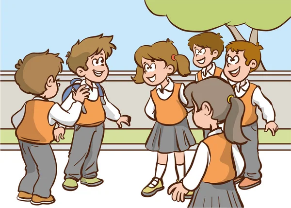 Niedliche Kinder Reden Auf Dem Schulhof Cartoon Vektor — Stockvektor