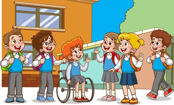Niedliche Kinder Reden Auf Dem Schulhof Cartoon Vektor — Stockvektor