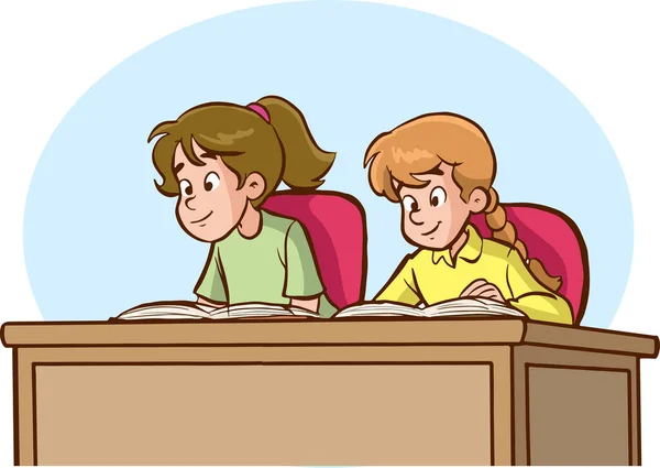 Cute Little Kids Studying Together Cartoon Vector Illustration — Stock Vector