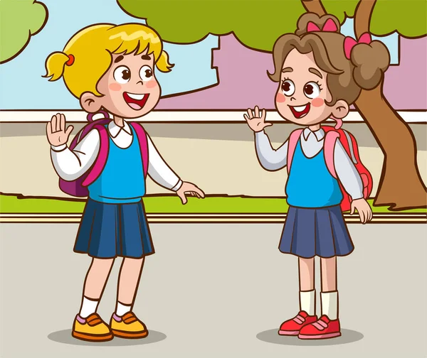 Gruppo Studenti Bambini Che Parlano Vettore Cartone Animato — Vettoriale Stock