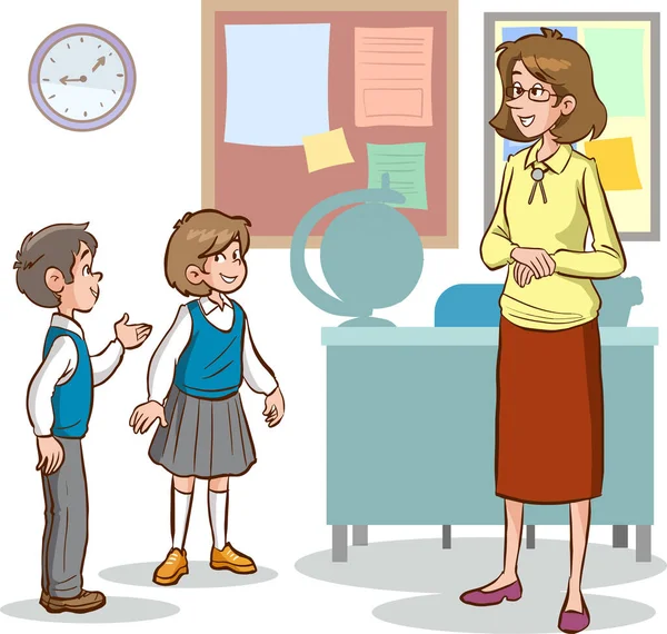 Lehrer Und Schüler Unterrichten Klassenzimmer Cartoon Vektor — Stockvektor