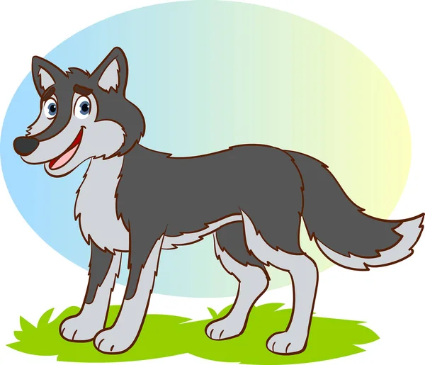Vector Illustratie Van Een Schattige Wolf Cartoon Stijl — Stockvector