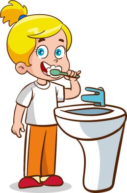 Küçük şirin çocuklar dişlerini fırçalıyor.