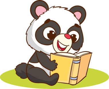 Şirin panda kitap vektörü çizimi okuyor