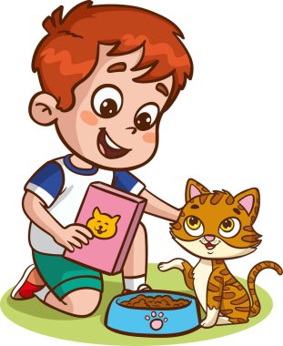 Küçük çocuklar sevimli kedilerle oynuyorlar.