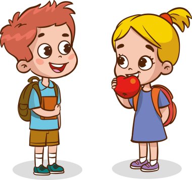 Küçük şirin iki çocuk konuşuyor.