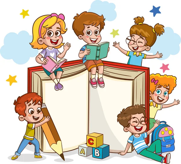 かわいい子供たちがいる空白のノートブックテンプレート — ストックベクタ