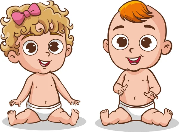 Cute Baby Girls Boys Vector Illustration — Stock Vector
