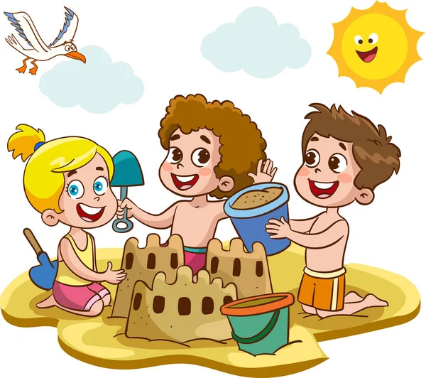 Kinder Sonnen Sich Beim Schwimmen Meer Sommer Kinderlager Strand Kleiner — Stockvektor