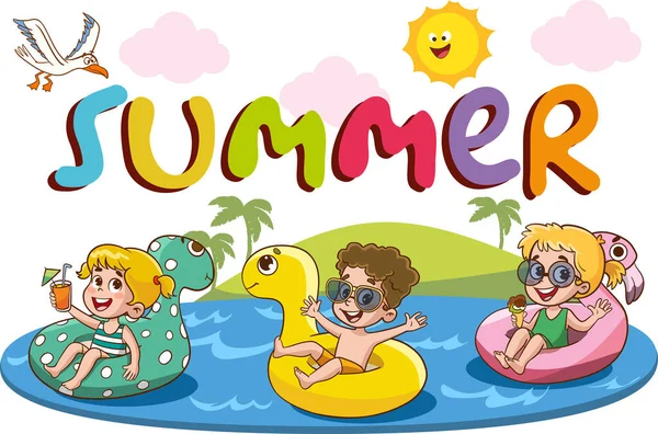Kinder Sonnen Sich Beim Schwimmen Meer Sommer Kinderlager Strand Kleiner — Stockvektor