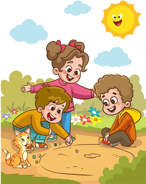 かわいい子供たちが一緒にビー玉を遊んで — ストックベクタ