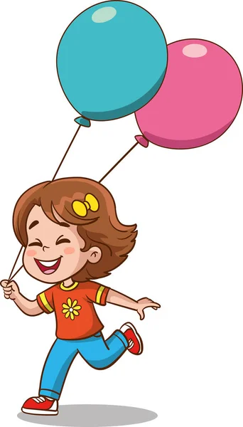 Χαριτωμένο Κοριτσάκι Τρέχει Μπαλόνια — Διανυσματικό Αρχείο