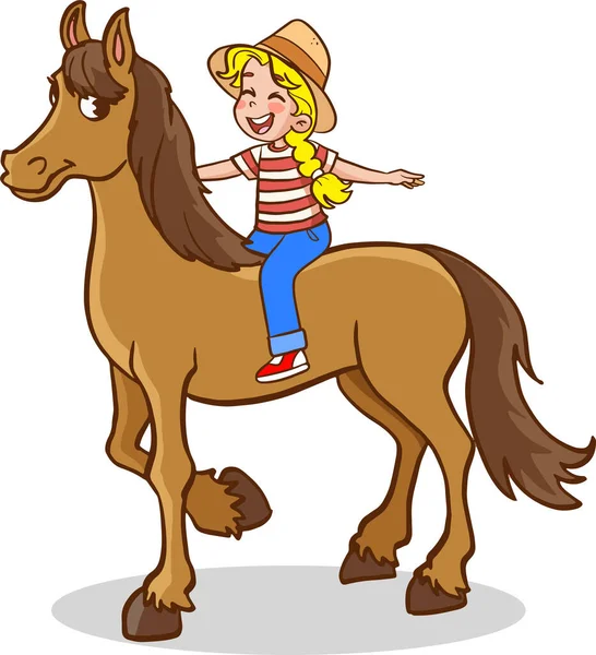 Bonita Menina Montando Cavalo — Vetor de Stock