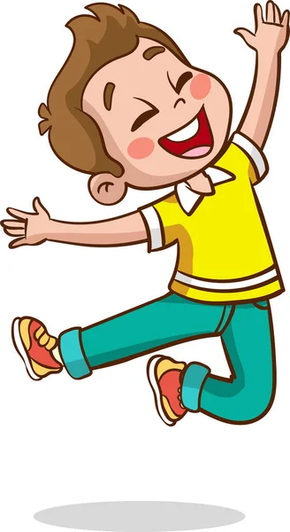 Cute Little Kid Jump Feel Happy — Stock Vector