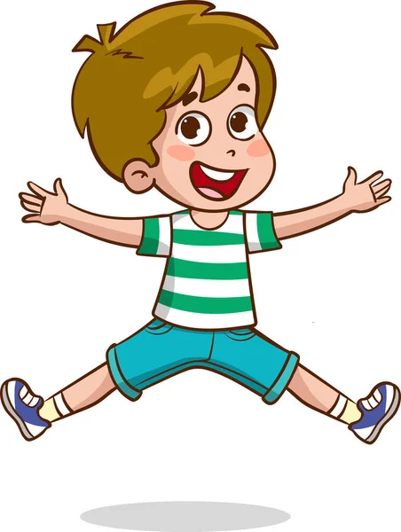 Cute Little Kid Jump Feel Happy — стоковый вектор