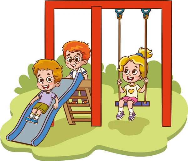 Kinder Spielen Auf Dem Spielplatz Vektorillustration Einer Gruppe Von Kindern — Stockvektor