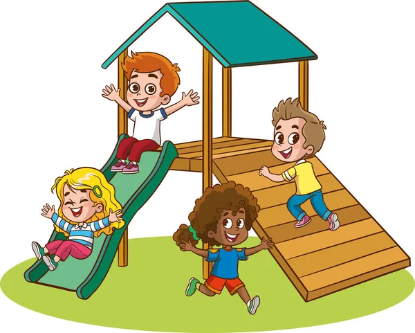 Kinder Spielen Auf Dem Spielplatz Vektorillustration Einer Gruppe Von Kindern — Stockvektor