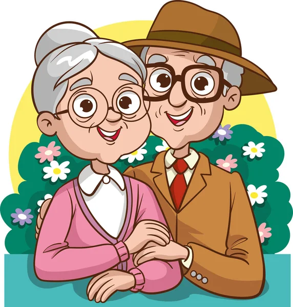 老年夫妇手牵手 祖母和祖父在一起 老年夫妇一个男人和一个老年妇女 — 图库矢量图片