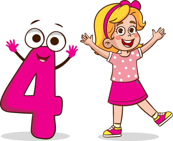 Happy Cute Little Kid Studies Number Character — Stock Vector