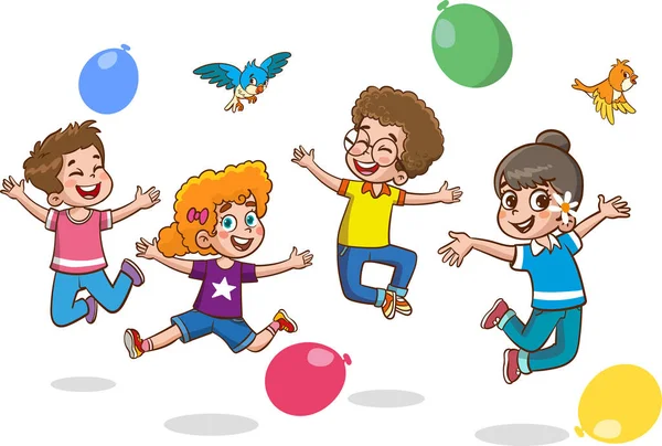 Счастливые Детишки Веселятся Векторная Иллюстрация Милых Детей Прыгающих Парашютом — стоковый вектор