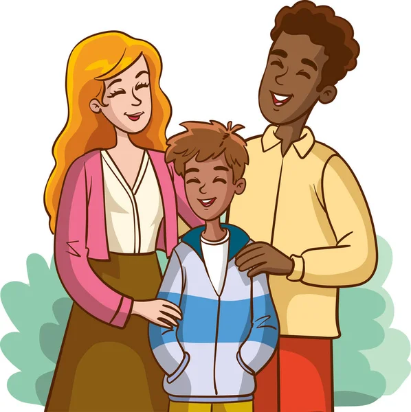 幸せな家族だ お父さん お母さん 子供たち 両親は子供たちの手を握っている 平面図のベクトル図 — ストックベクタ