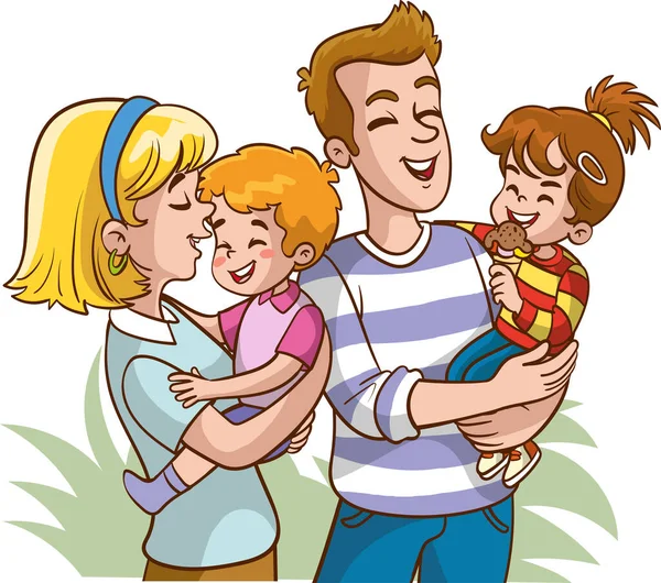 Happy Family Father Mother Kids Parents Keeping Hands Children Vector — Stock Vector