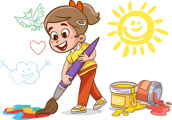 Dzieci Duży Ołówek Rysunek Wektor Ilustracja — Wektor stockowy