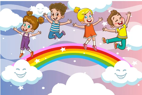 Crianças Arco Íris Ilustração Vetorial Isolado Sobre Fundo Branco —  Vetores de Stock
