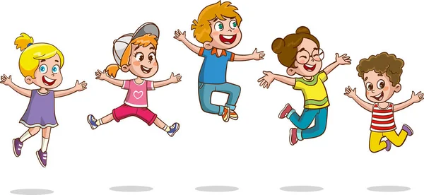 Happy Little Kids Divertir Ilustração Vetorial Crianças Bonitos Pulando Dança —  Vetores de Stock