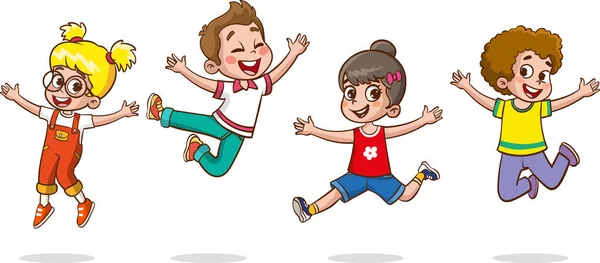 Copiii Fericiti Distreaza Ilustrație Vectorială Copiilor Drăguți Sărind Dansând — Vector de stoc