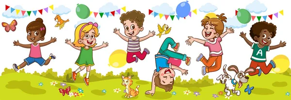Plantilla Para Feliz Día Los Niños Vector Dibujos Animados — Vector de stock