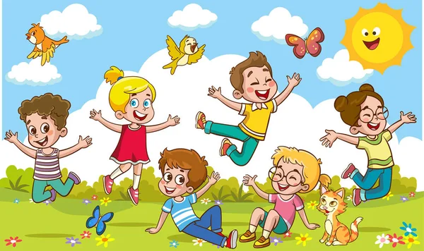 Plantilla Para Feliz Día Los Niños Vector Dibujos Animados — Vector de stock