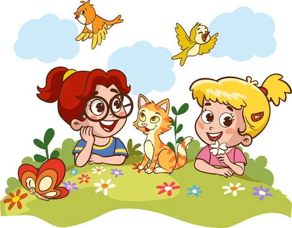 幸せな子供の日の漫画のベクトルのためのテンプレート — ストックベクタ